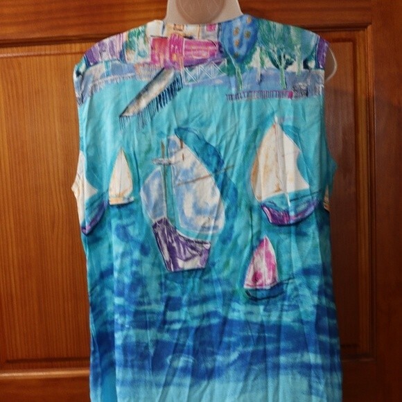 C.M. Shapes Vintage 90s Sailboat Art To Wear Maxi Dress USA Large - Picture 7 of 16